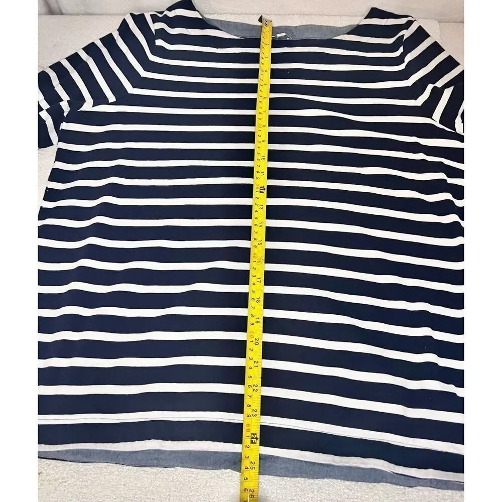 Talbots 3/4 Length Roll ChambrayCuff Sleeve Top Blue White Stripe Women’s Sz XL